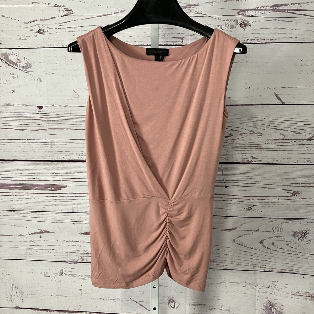 Donna‎ Karan Ruched Sleeveless Top Blush Pink Draped Stretch Womens Size XS